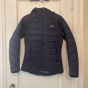 Navy hooded Patagonia jacket in a size XS